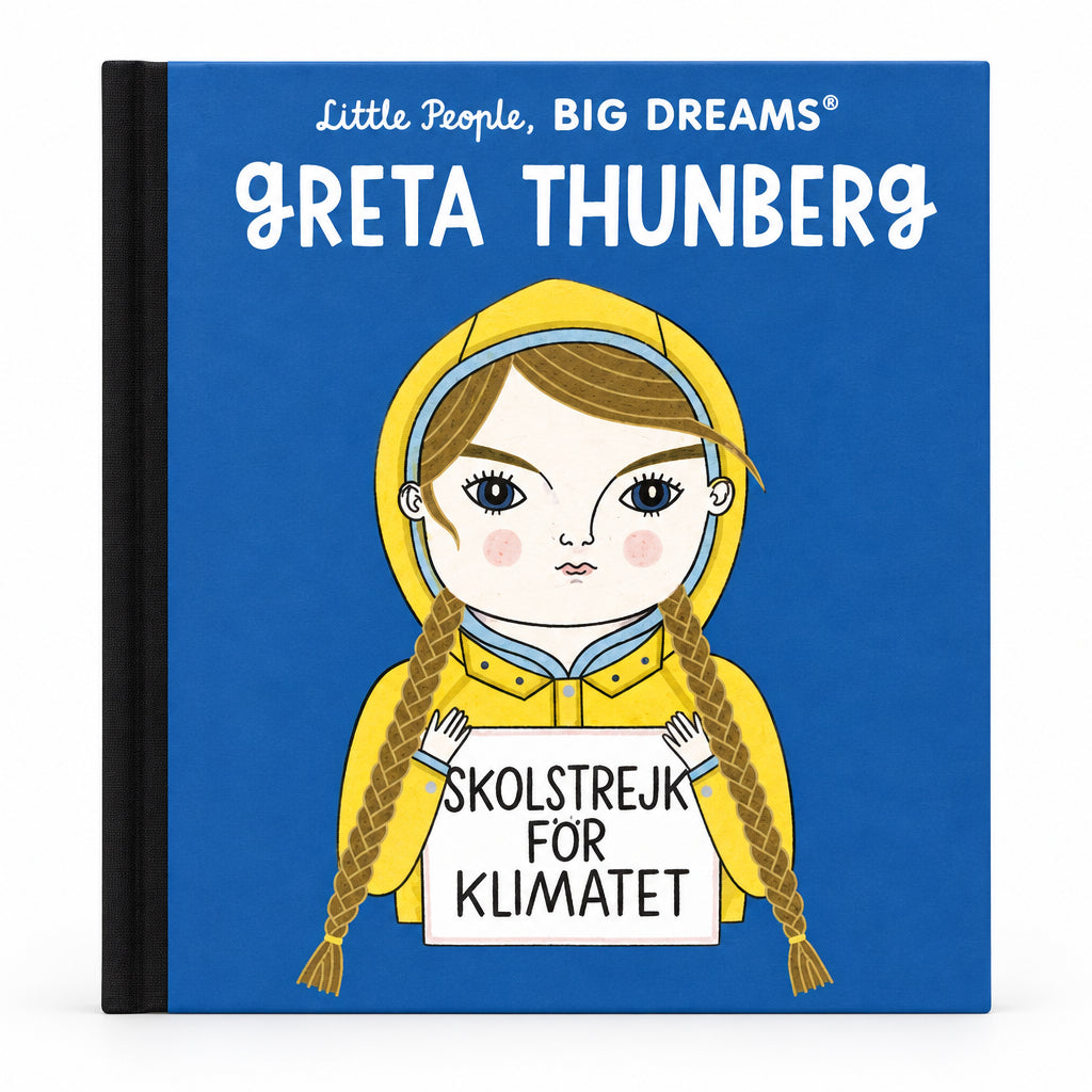 Illustration of a person in a yellow raincoat holding a sign with text on a blue background