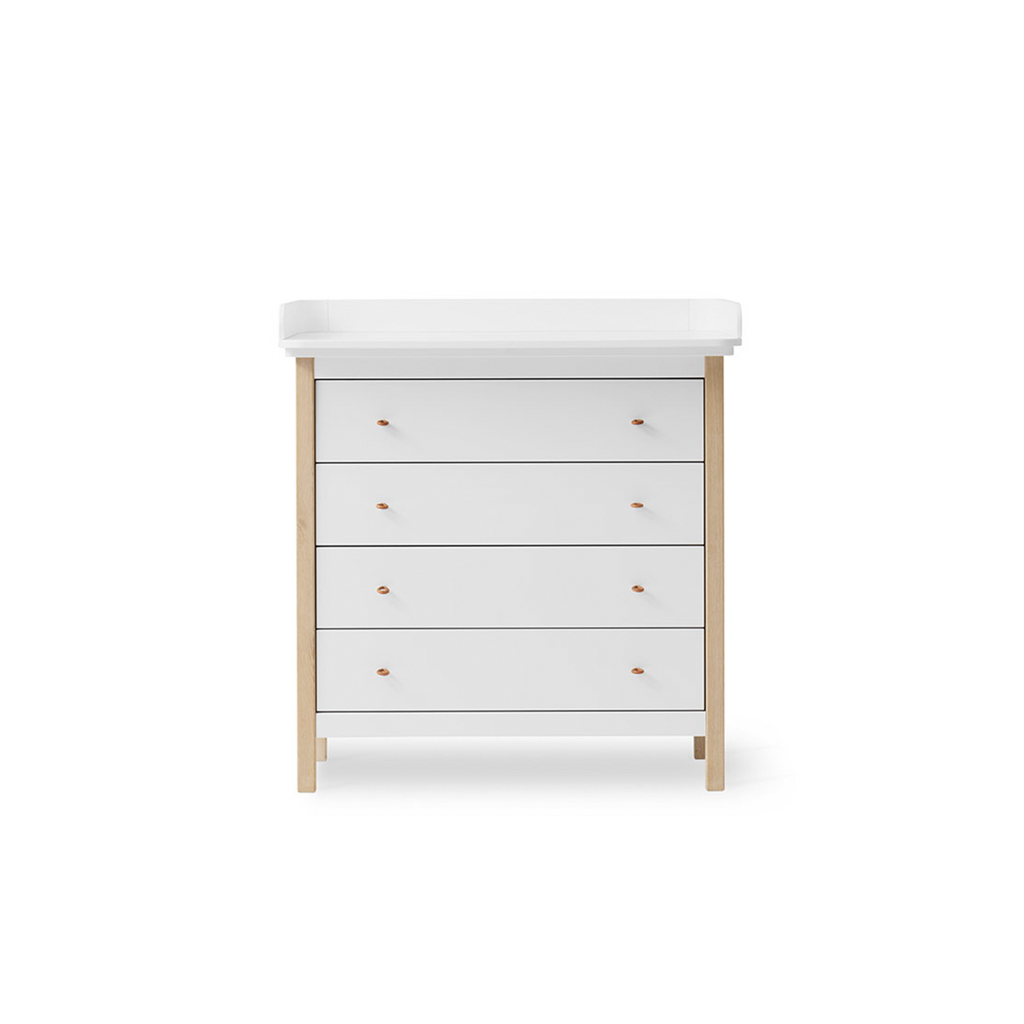 White dresser with marble top on a white background
