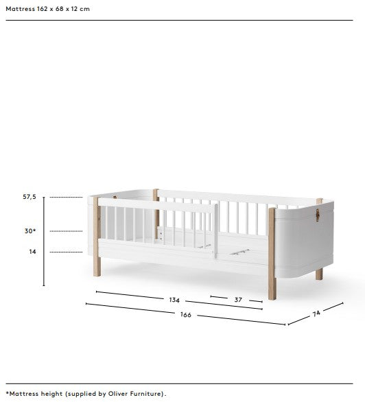 Oliver Wood Mini+ Cot Bed incl. Junior Kit in White