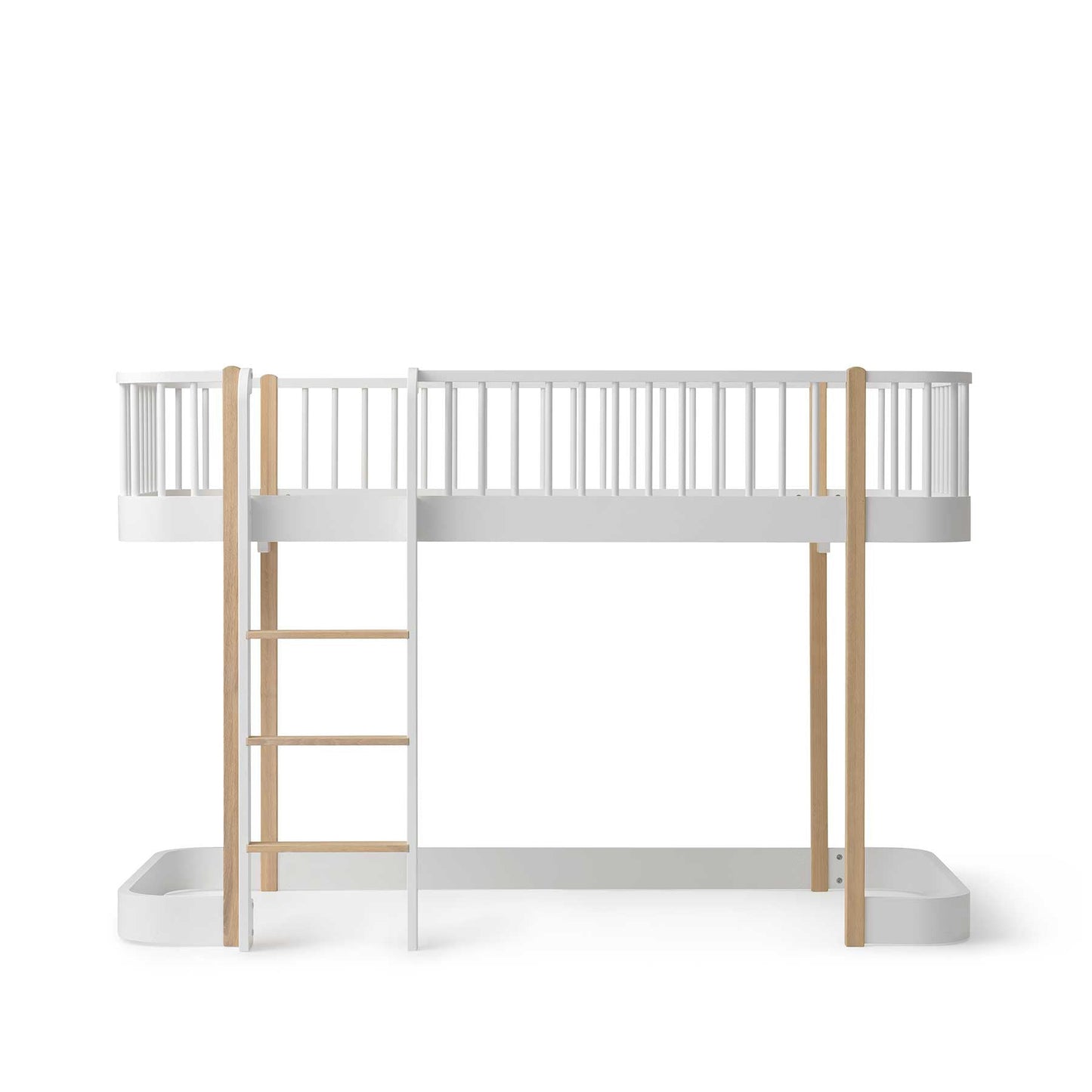 White and wood bunk bed on a white background