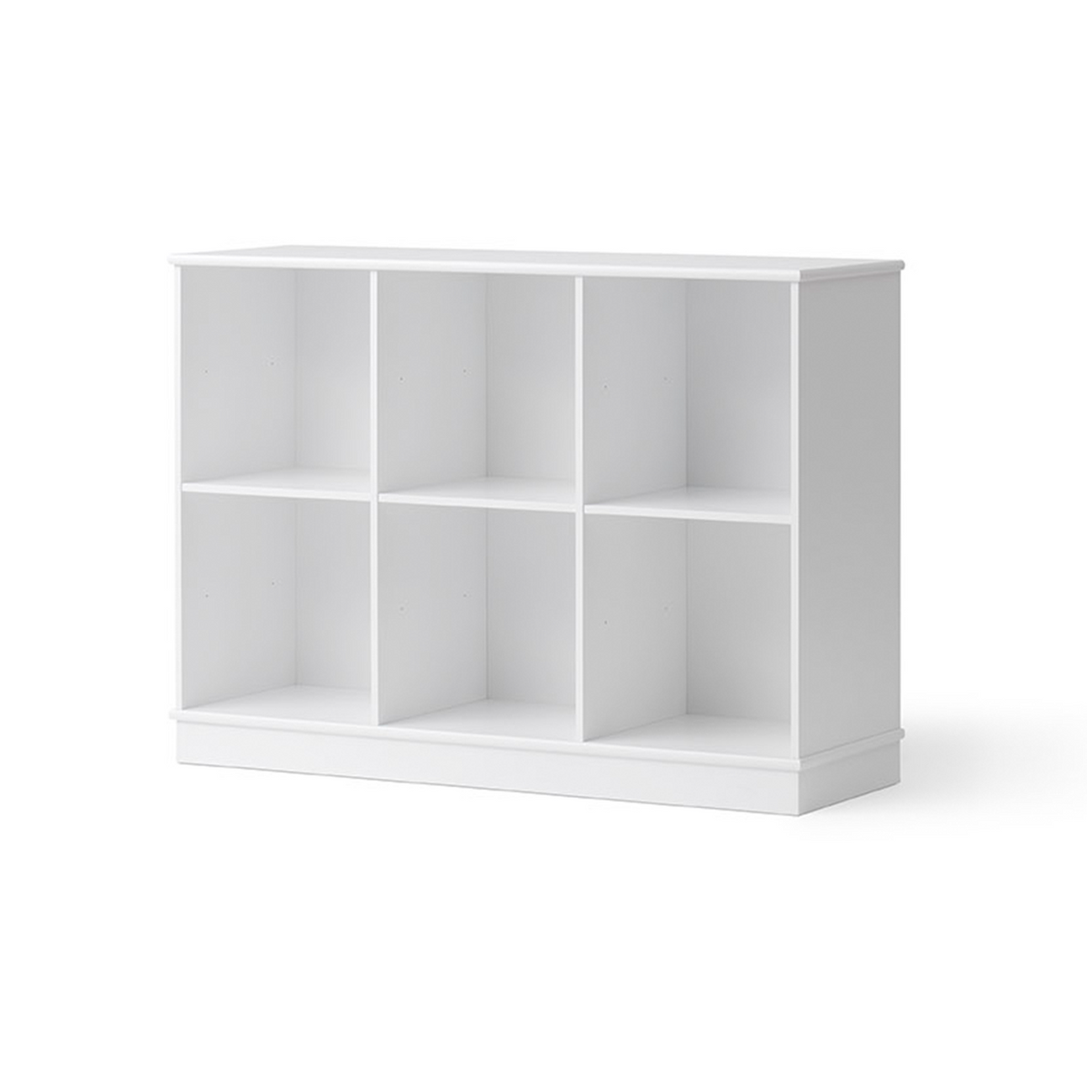 White 6-cube shelving unit on a white background