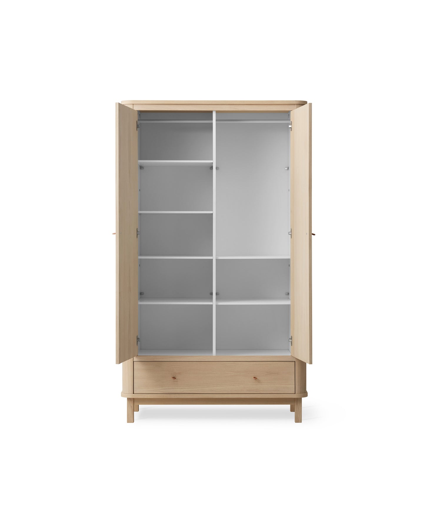 Wooden cabinet with glass doors on a white background