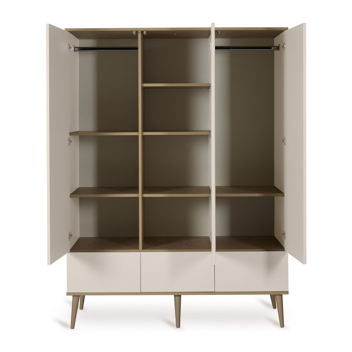 Quax Flow 3 Door Nursery Wardrobe in Clay — interior view