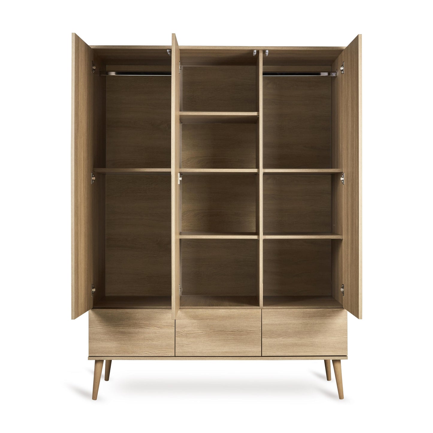 Quax Flow 3 Door Wardrobe in Honey Ash — interior layout