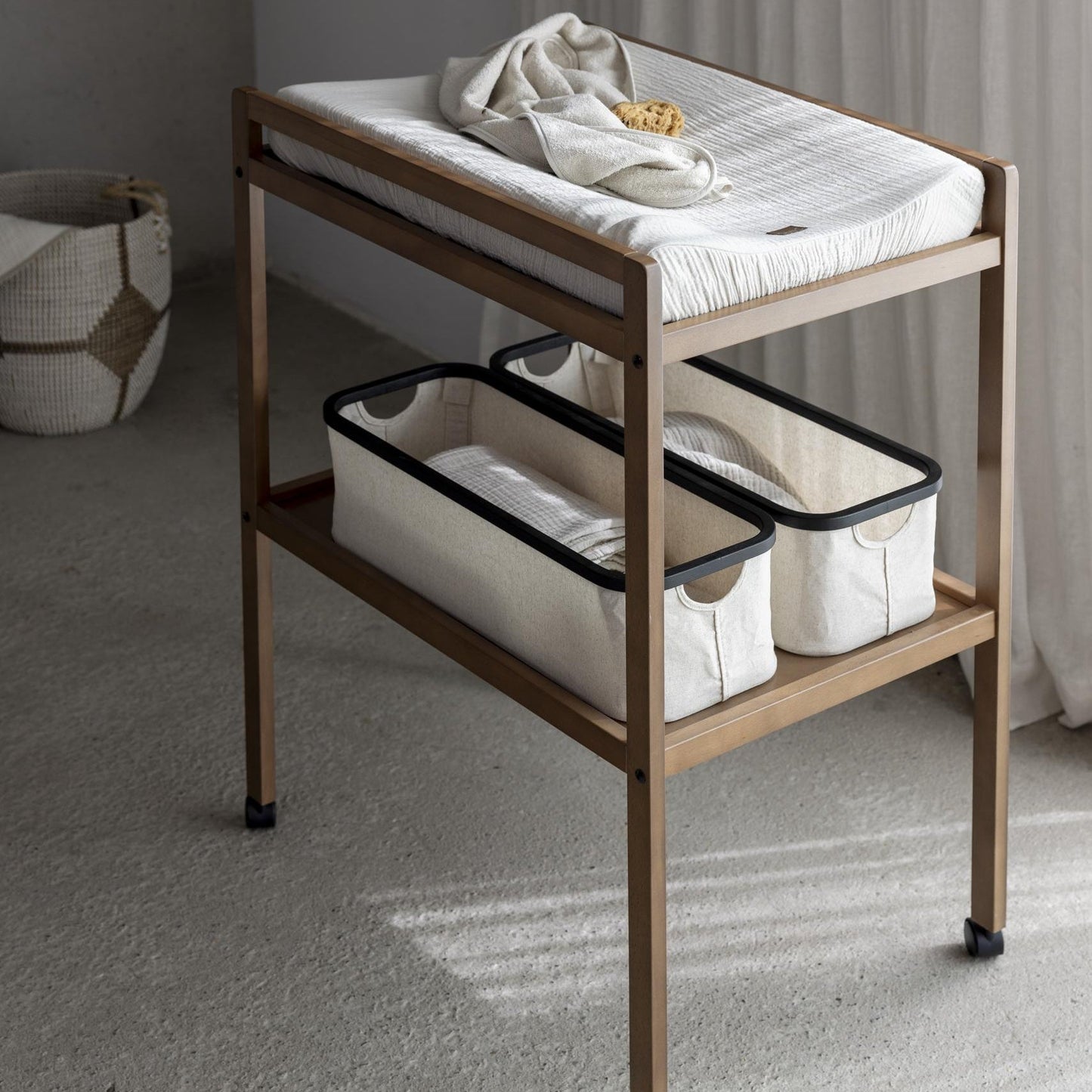 Walnut Finish Baby Changing table on Wheels