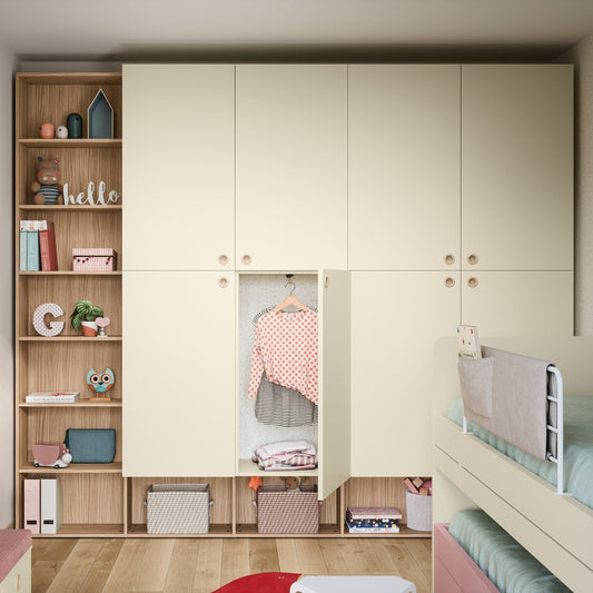 Large wardrobe deisgned to the ceiling with internal storage and bookshelves