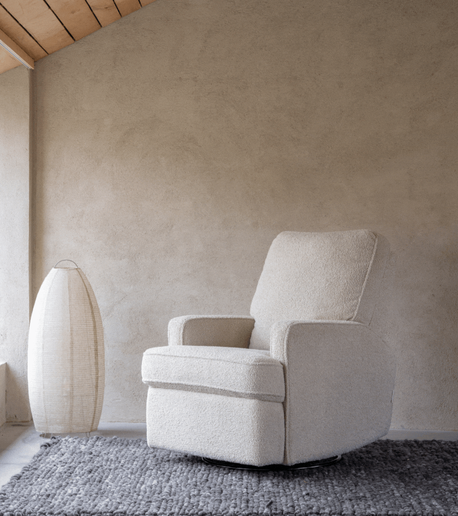 Adaptable White Nursing Chair with extended leg resy and glide motion