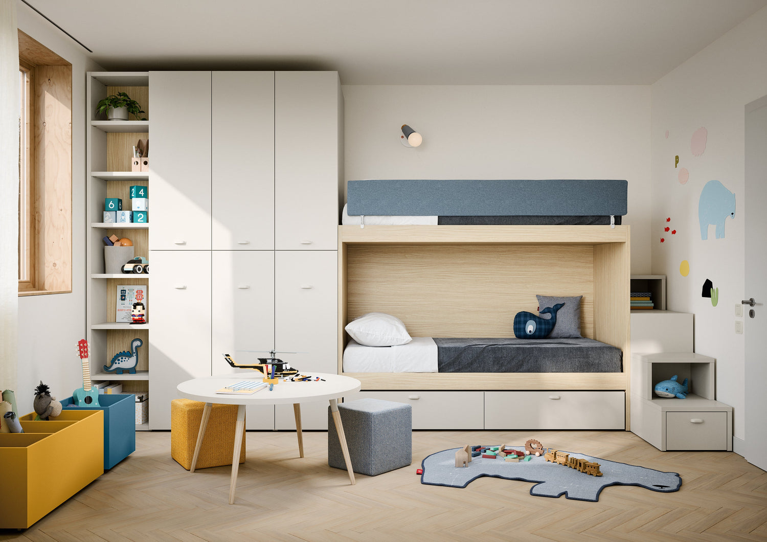 Kids Bedroom with play table and storage by Nidi