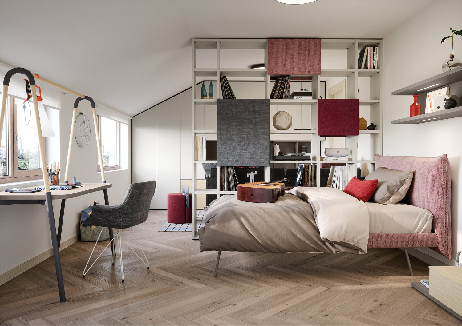 Teen Bedroom with Desk and Double Padded Bed