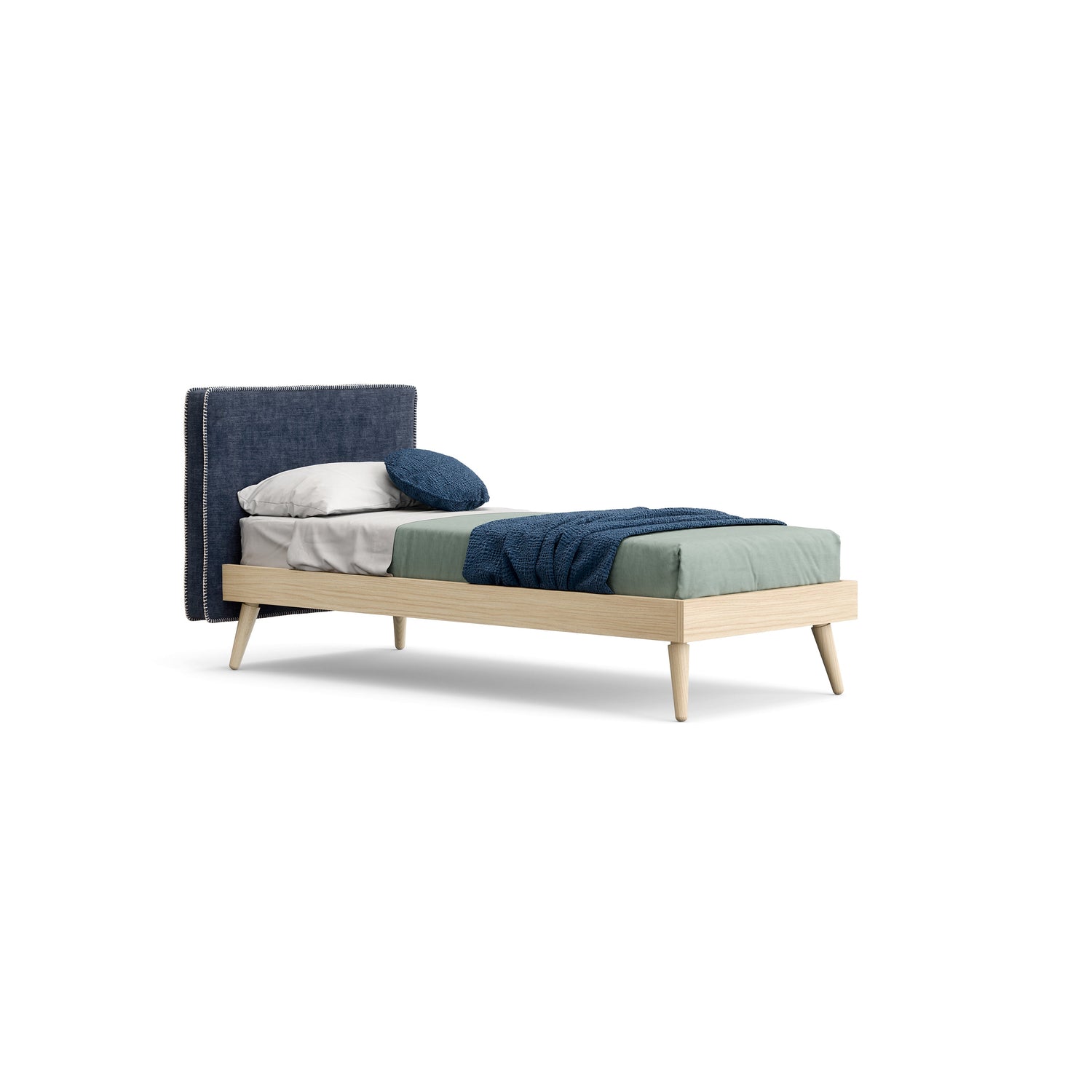 Kids Single Bed with Padded Headboard and woody legs