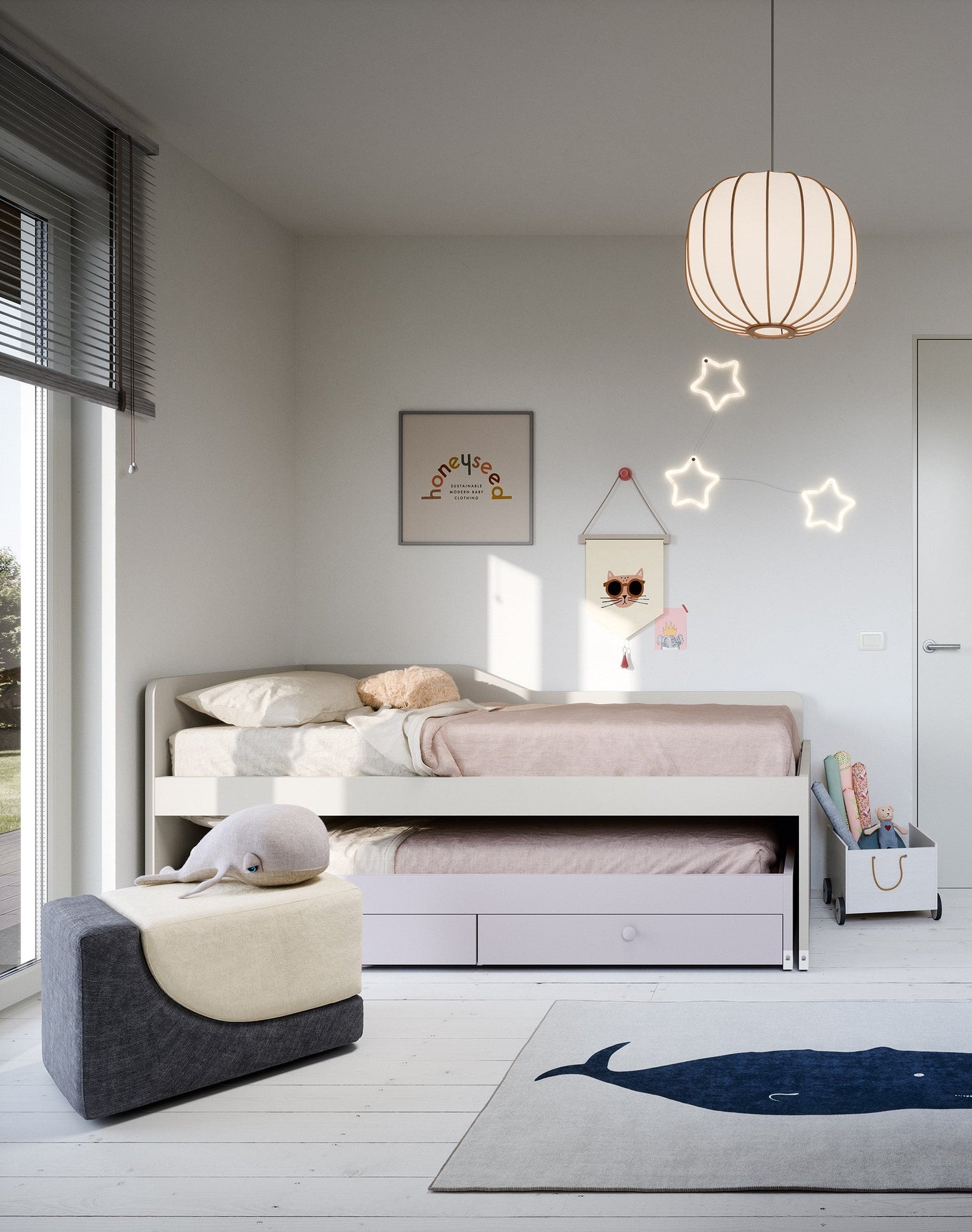 Trundle Kids Bed with storage drawers in a choice of colours