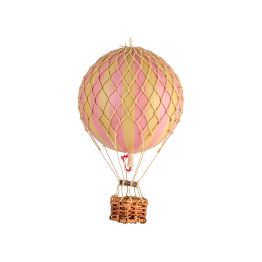 Pink and gold hot air balloon model on a white background