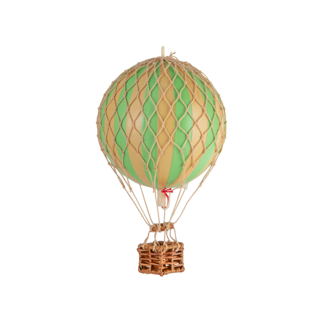 Green hot air balloon on white back ground