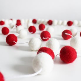 Red and White Christmas Garland-Pom Pom Garland-Felt ball garland