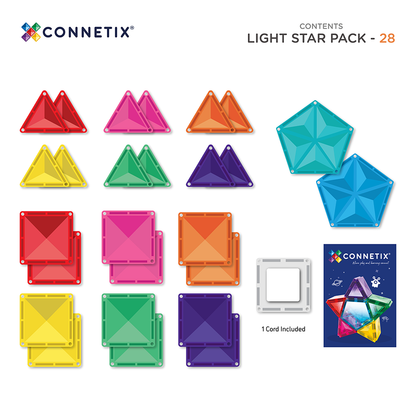 CONNETIX 28 Piece Light Star Pack – Magnetic Light-Up Building Tiles