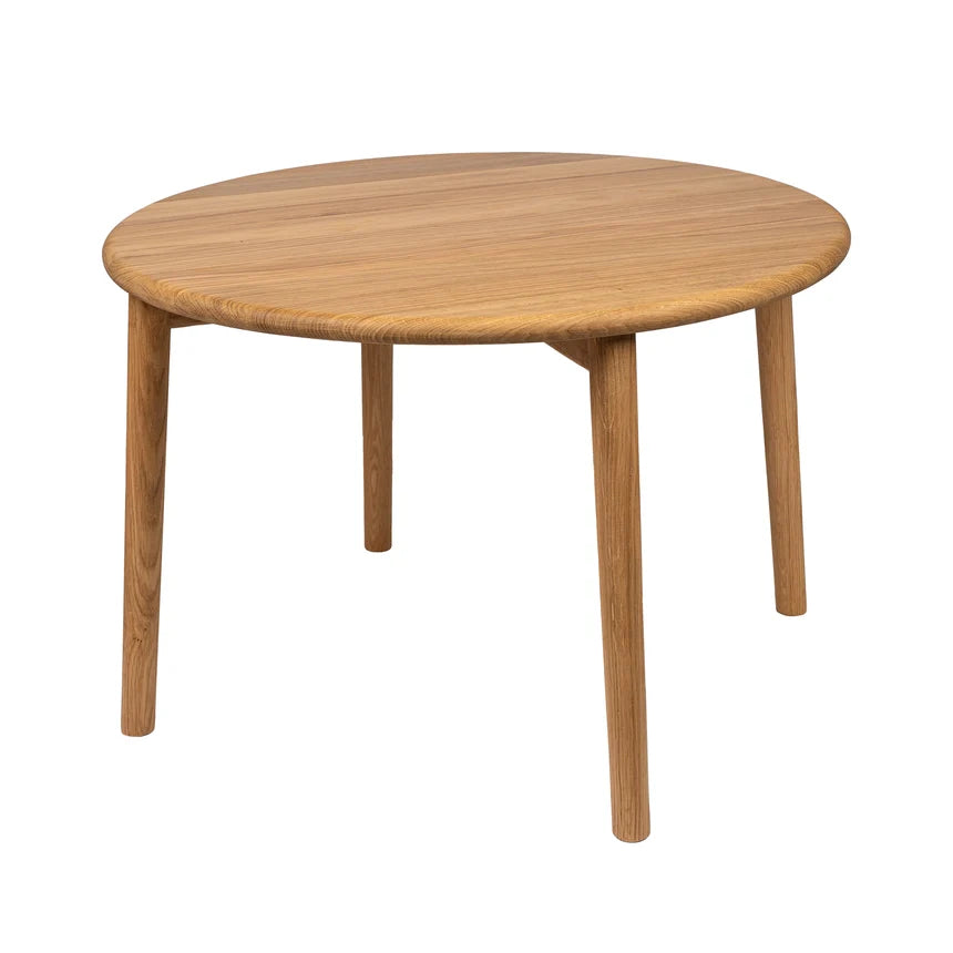 Round wooden table on a white background