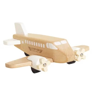 Wooden toy airplane on a white background
