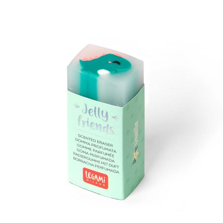 Scented eraser packaging with 'Jelly friends' branding on a white background