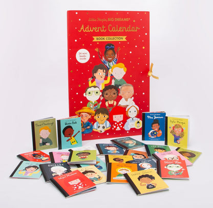 Red 'Little People, Big Dreams' Advent Calendar with small books on a white background