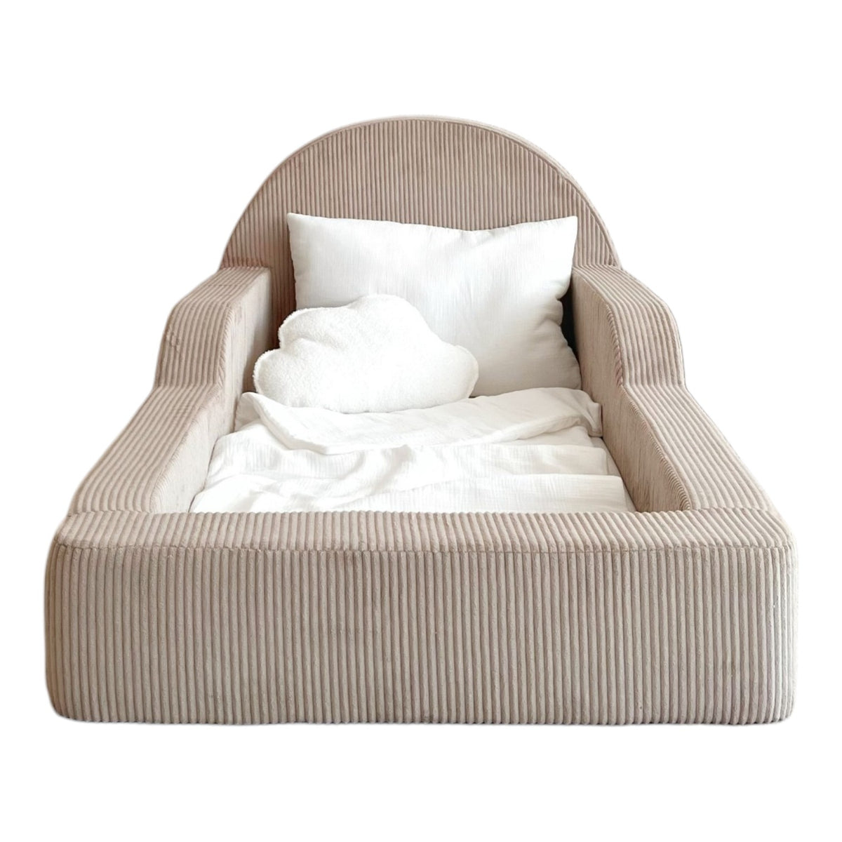 Kids Floor Bed in Corduroy beige on a white background