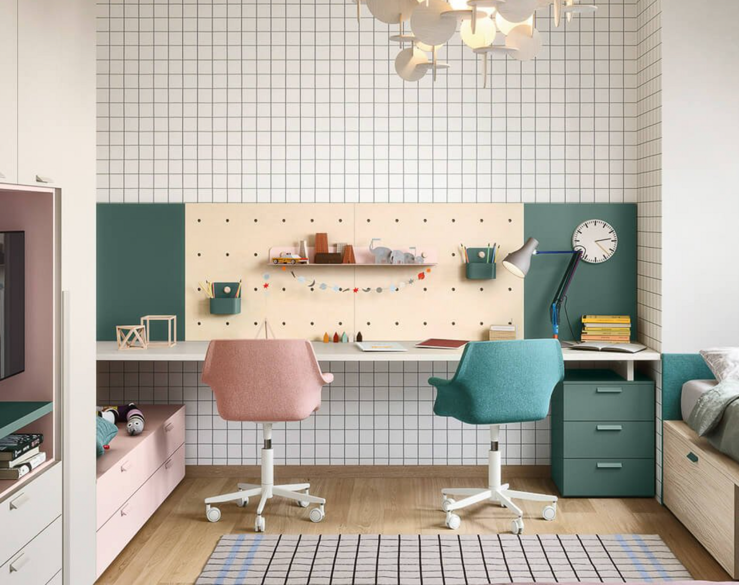 Nidi Desk with two desk upholstered chairs 