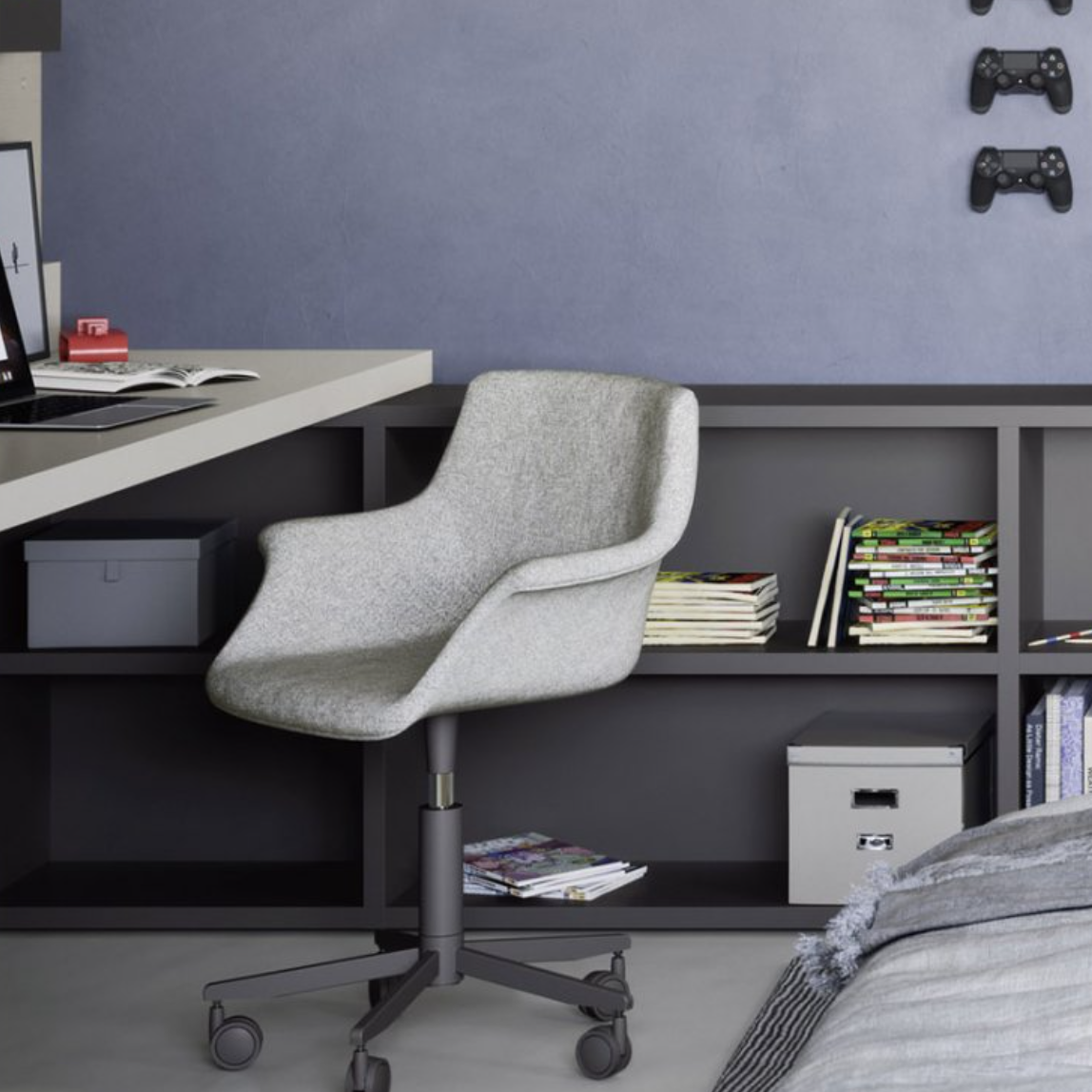 Grey upholstered desk chair 