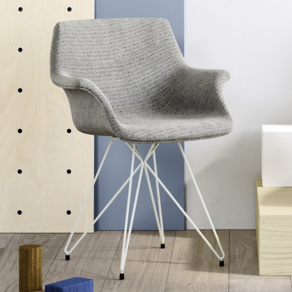 Grey desk chair with white metal legs