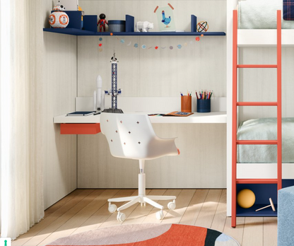 Nidi white desk chair next to bunk bed 