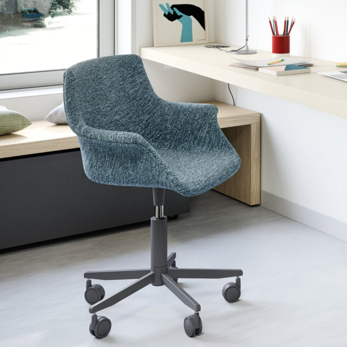 Blue padded desk chair
