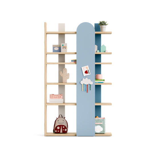 kids Bookshelf with decorative items on a white background