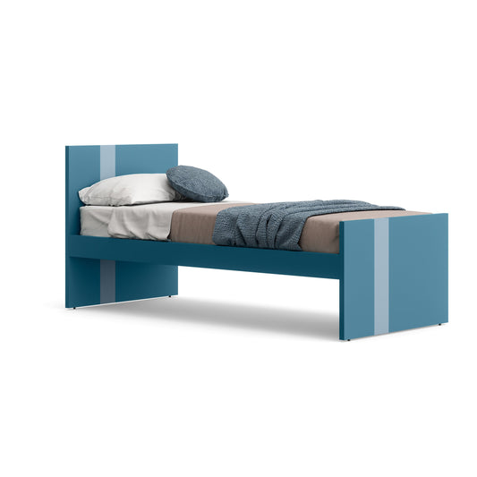 Kids Blue bed with bedding on a white background