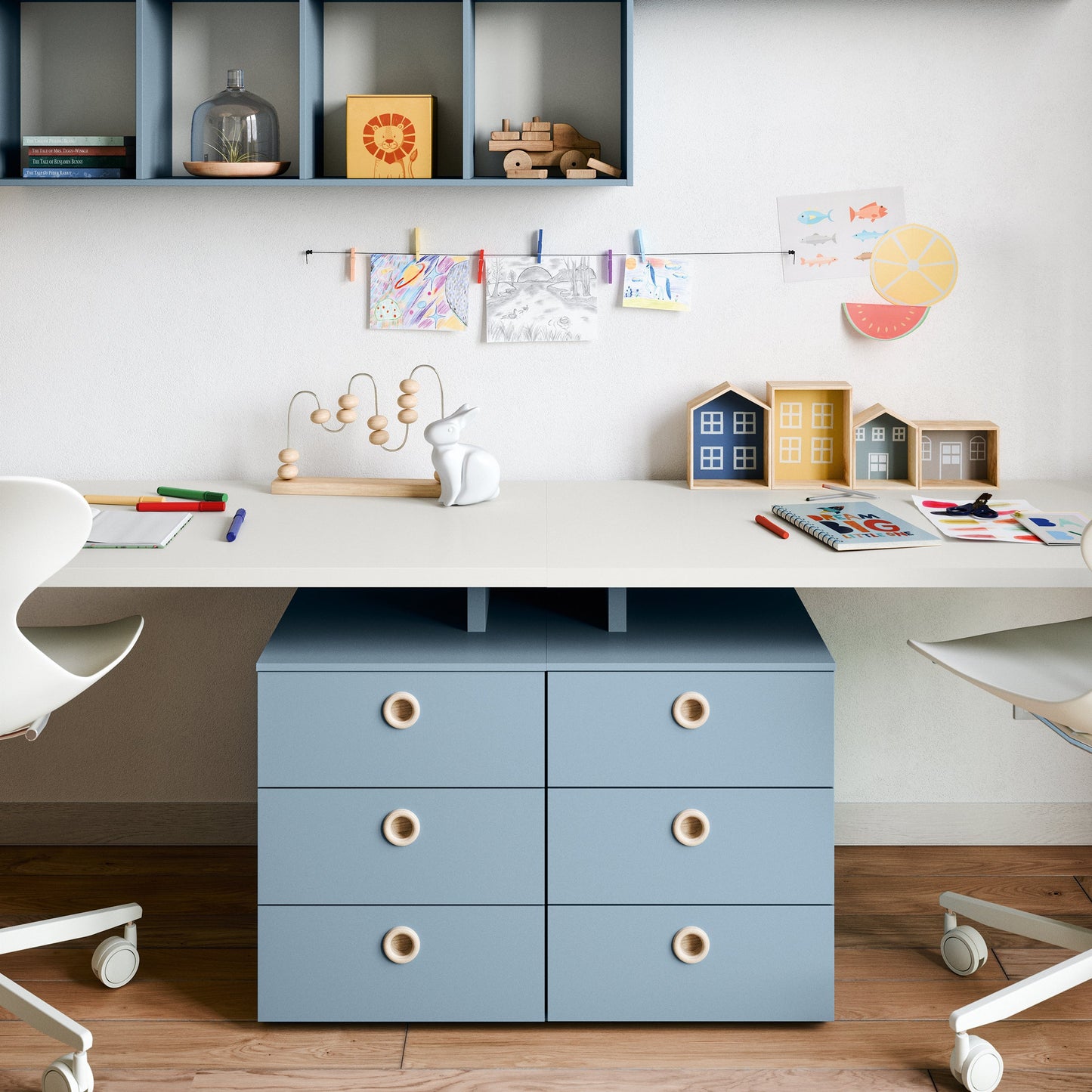 children’s modular desk with optional drawers and custom colours