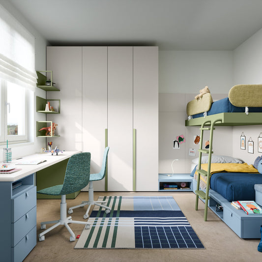 nidi kids room with wardrobe, bunk bed and large kids des