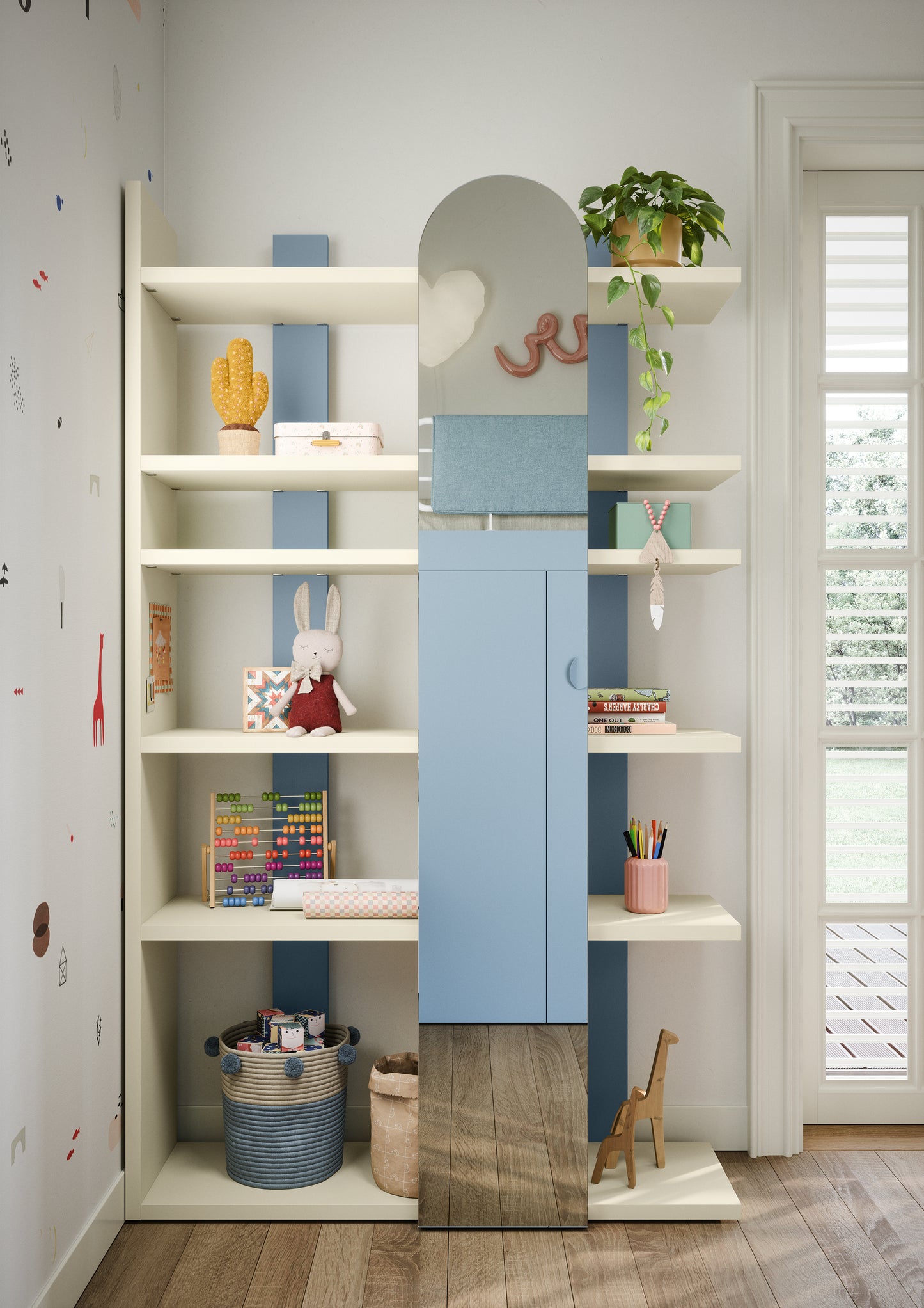 modern kids shelf with mirror modern in design