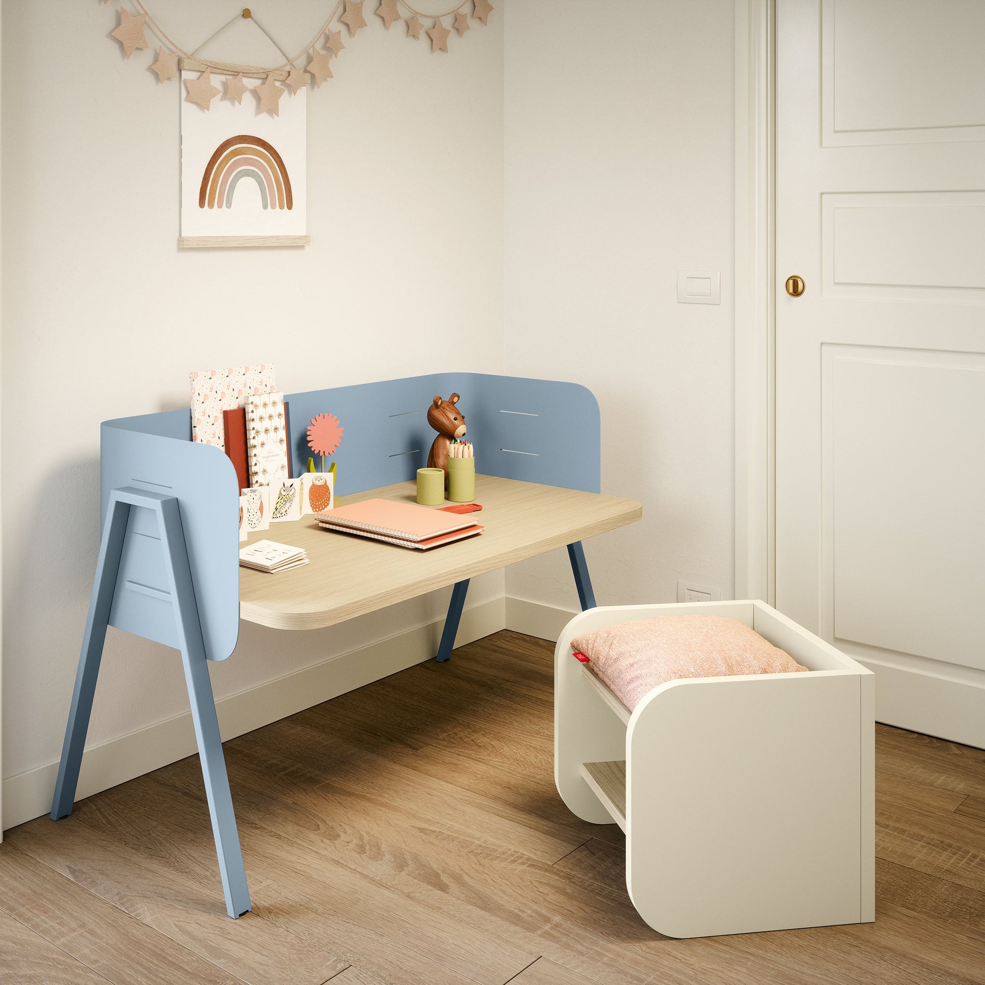 free standing kids desk with height adjusted desk