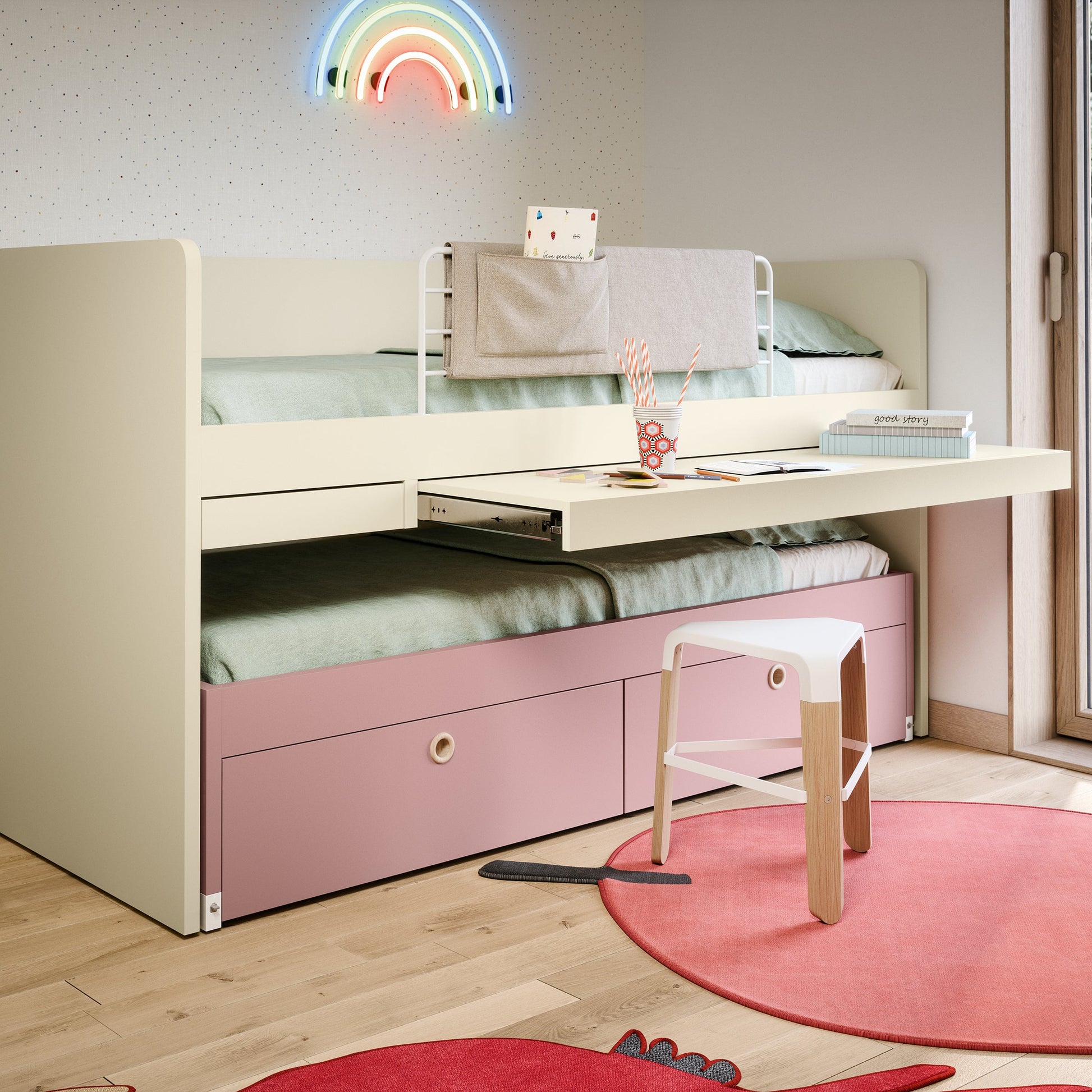 KIDS TRUNDLE BED WITH DROP DOWN DESK DESIGNED BY NIDI KIDS