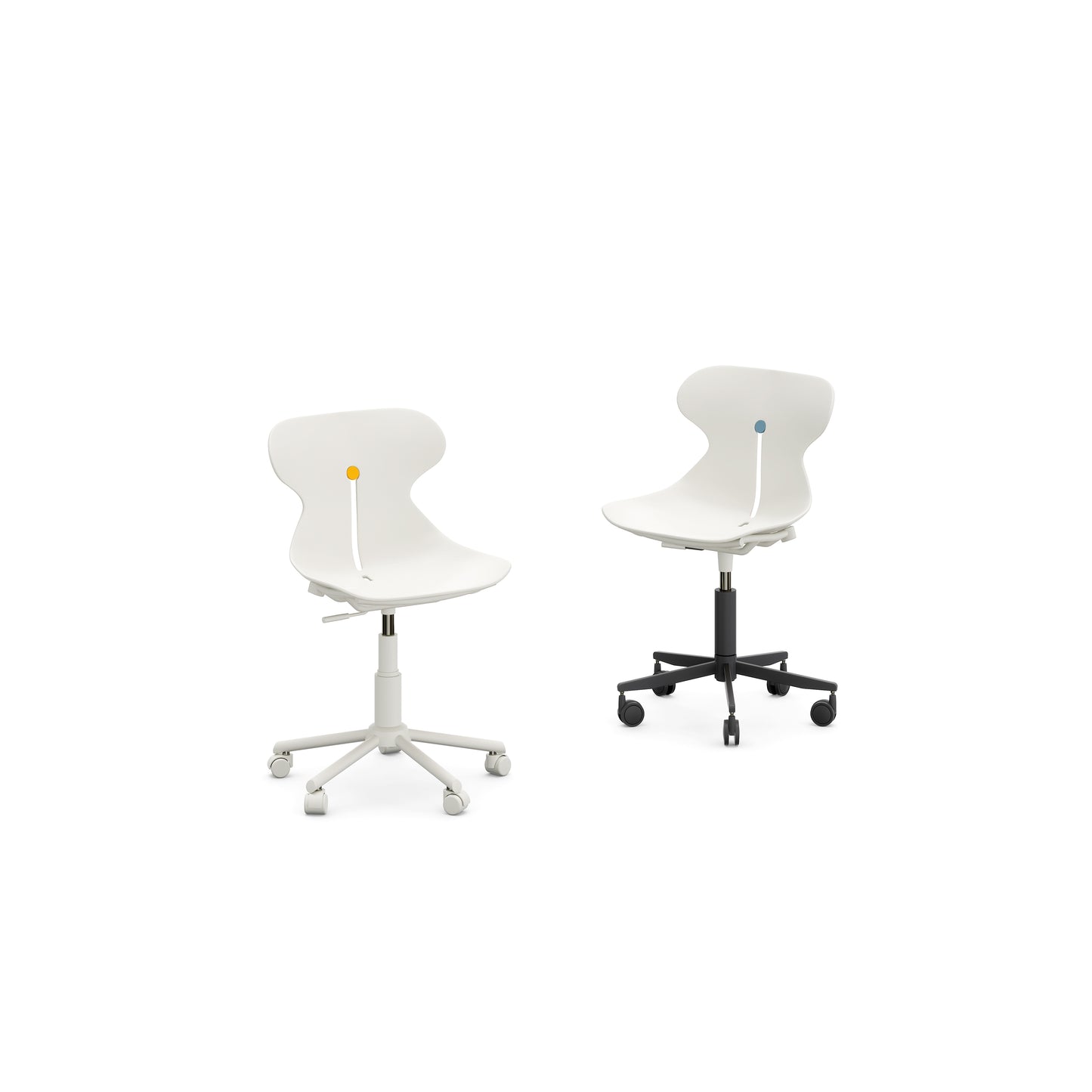Mari kids desk chair by Nidi in white with coloured accent, adjustable swivel base