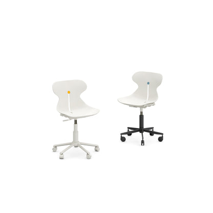 Mari kids desk chair by Nidi in white with coloured accent, adjustable swivel base