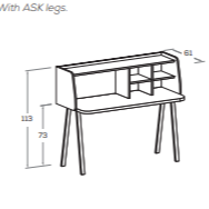 Technical drawing of a piece of furniture with dimensions labeled
