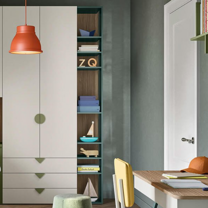 Kids Wardrobe with puzzle handles and drawers in white