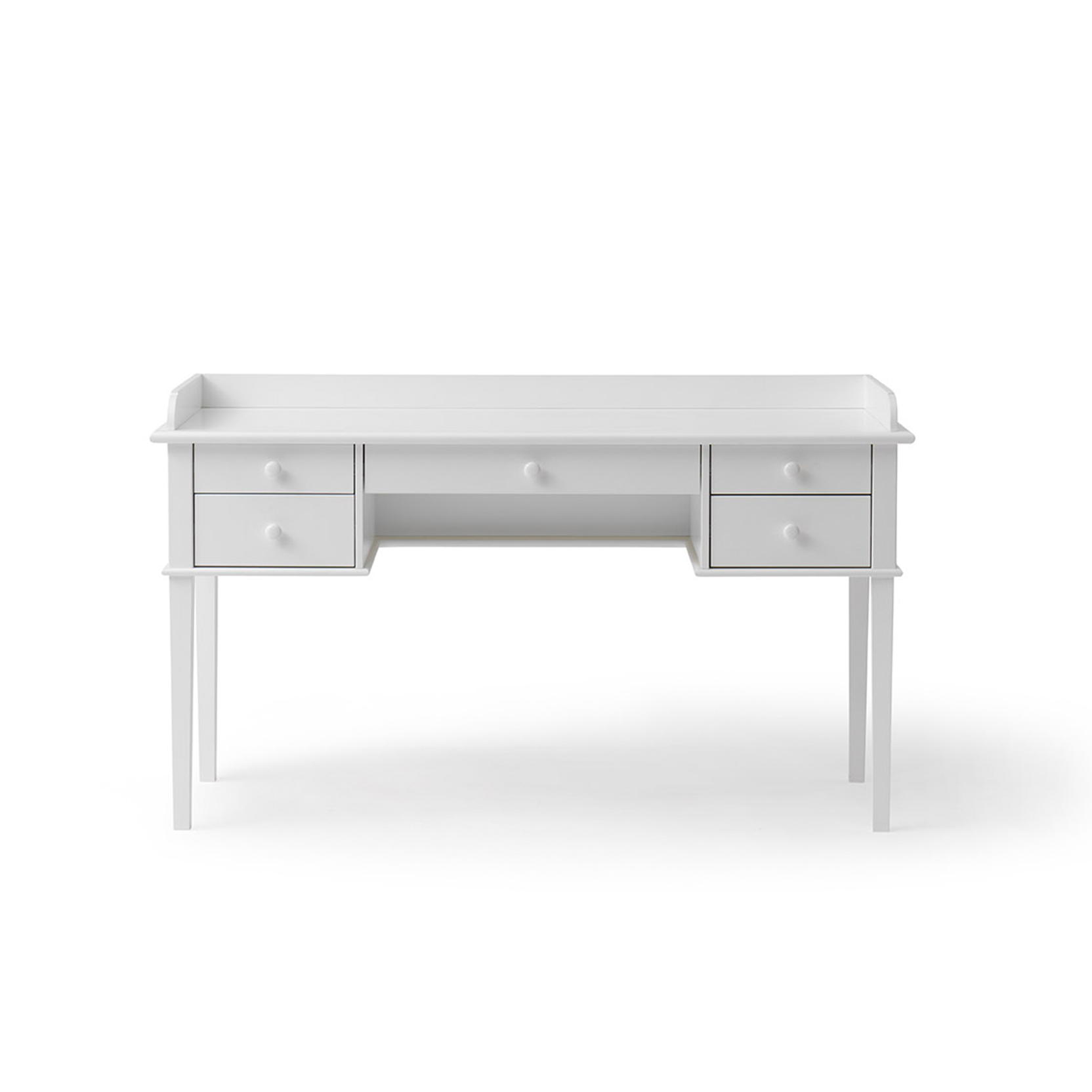 White desk with drawers on a white background