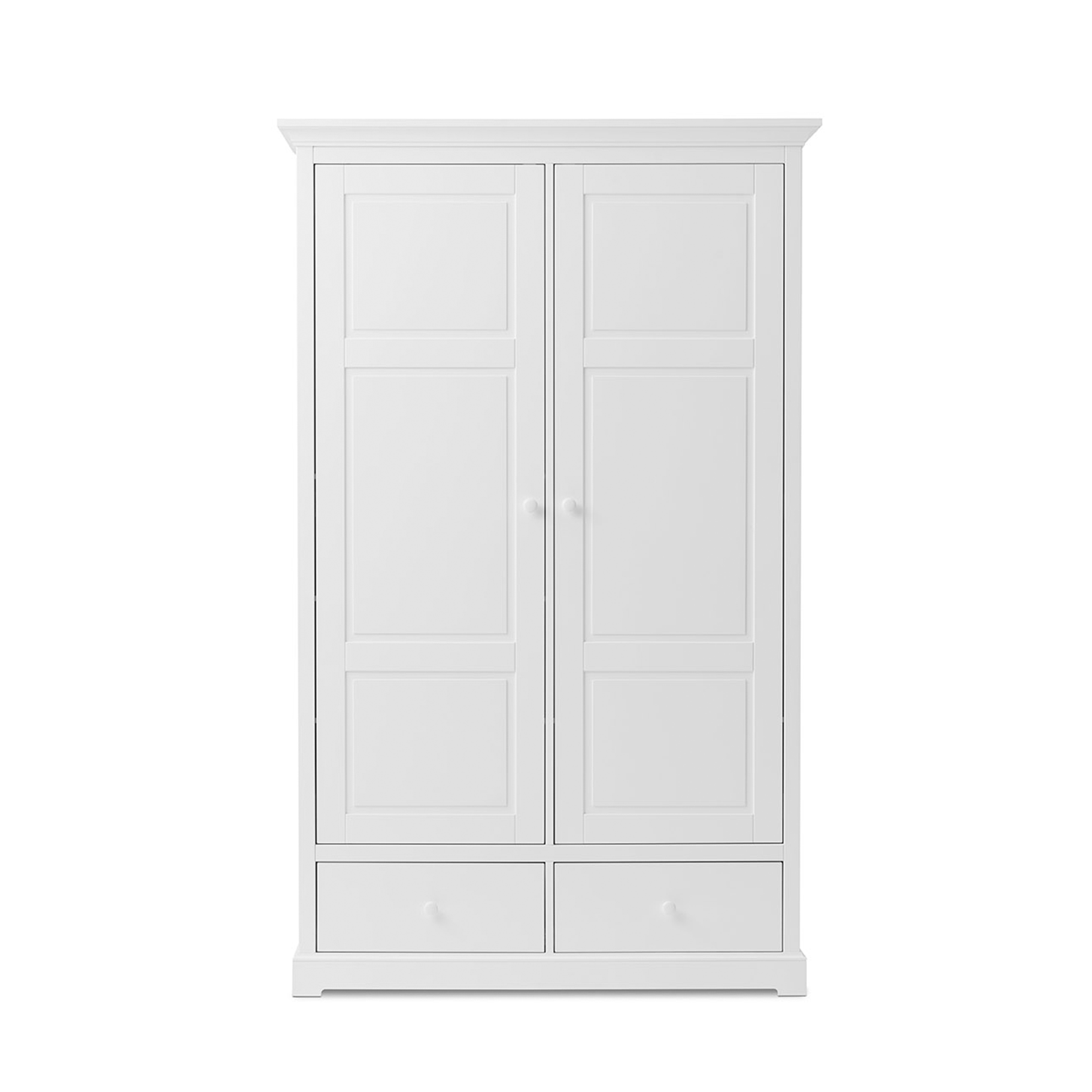White wardrobe with two doors on a white background
