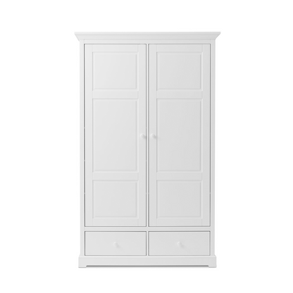 White wardrobe with two doors on a white background