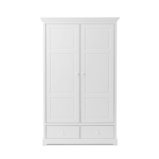 White wardrobe with two doors on a white background