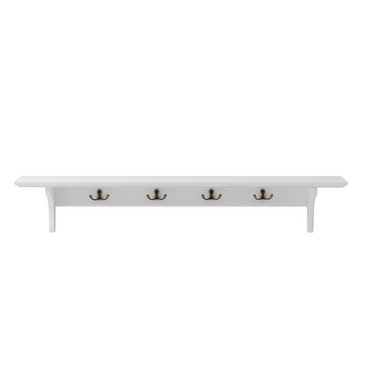 white nursery kids wallshelf with brass hooks 