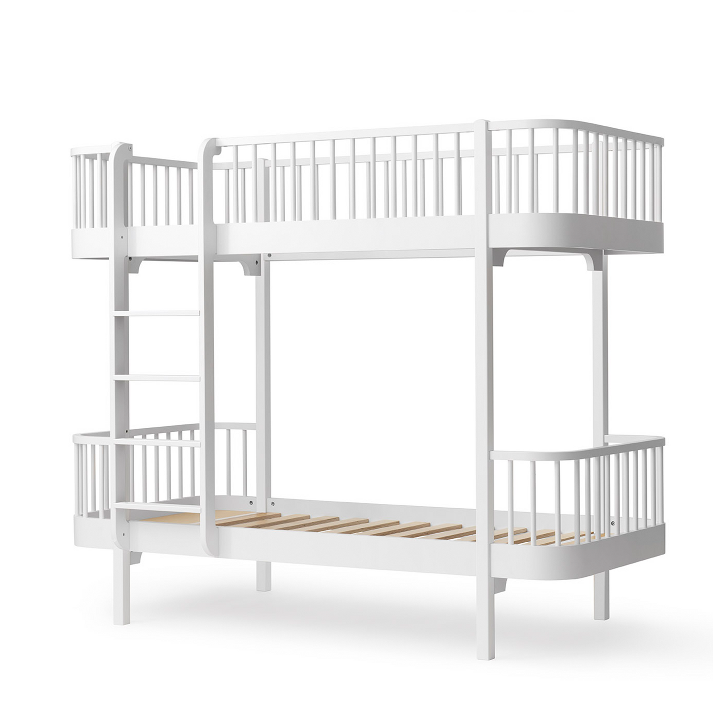 White wooden bunk bed on a white background