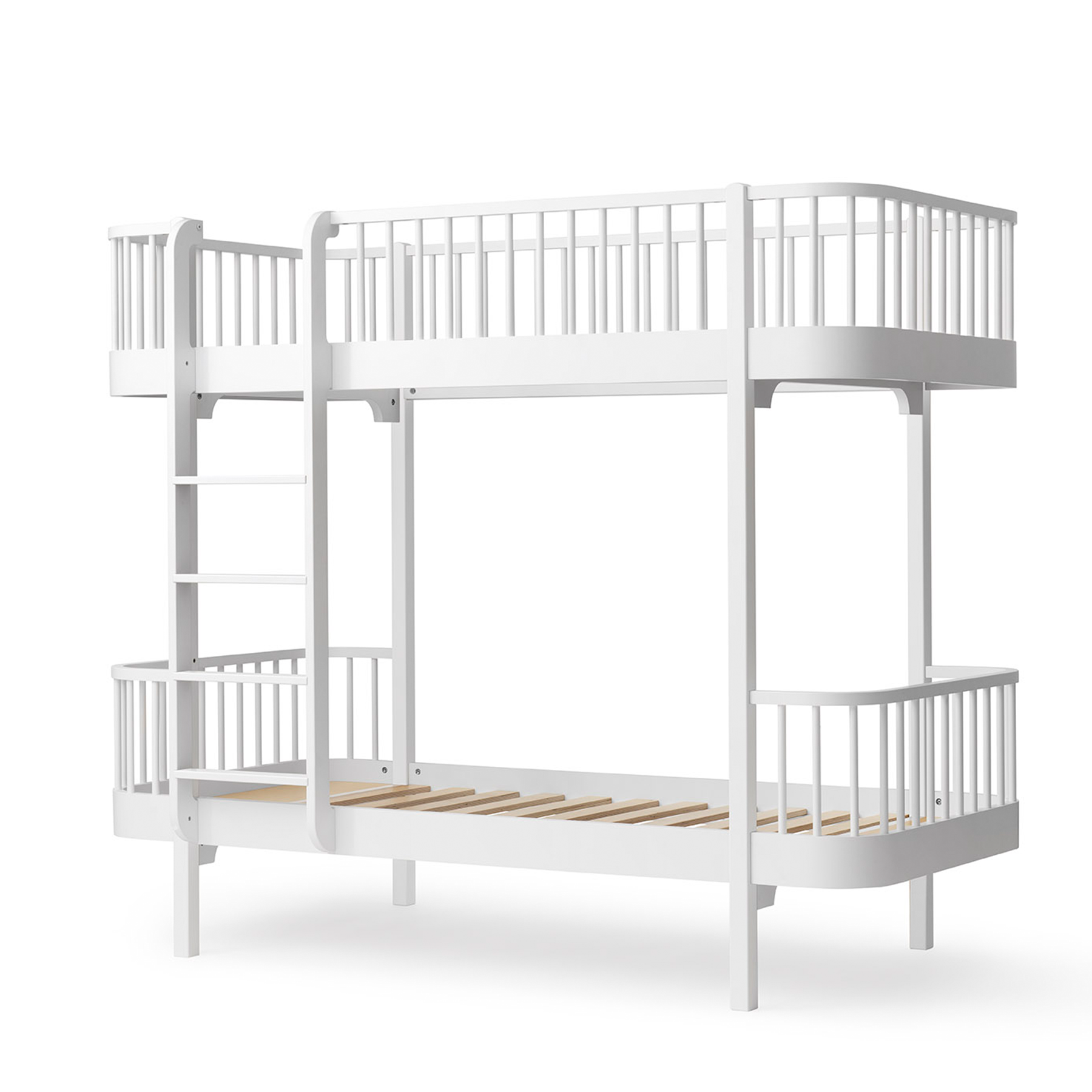 White wooden bunk bed on a white background