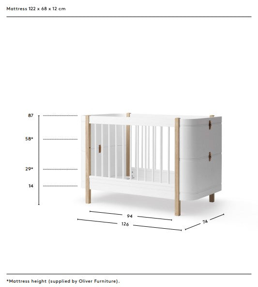 Oliver Wood Mini+ Cot Bed incl. Junior Kit in White