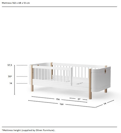 Oliver Wood Mini+ Cot Bed incl. Junior Kit in White