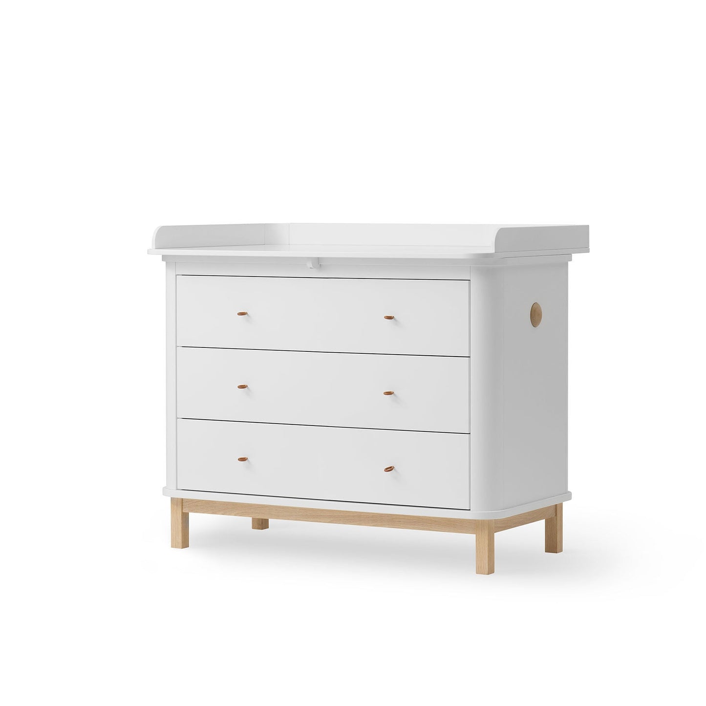 White dresser with CHANGING top on a white background